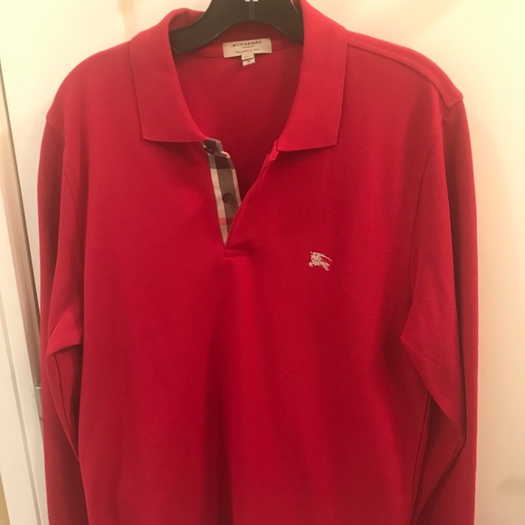 Burberry London's Men's Classic Fit Red Pullover With Plaid Logo - Picture 1 of 12